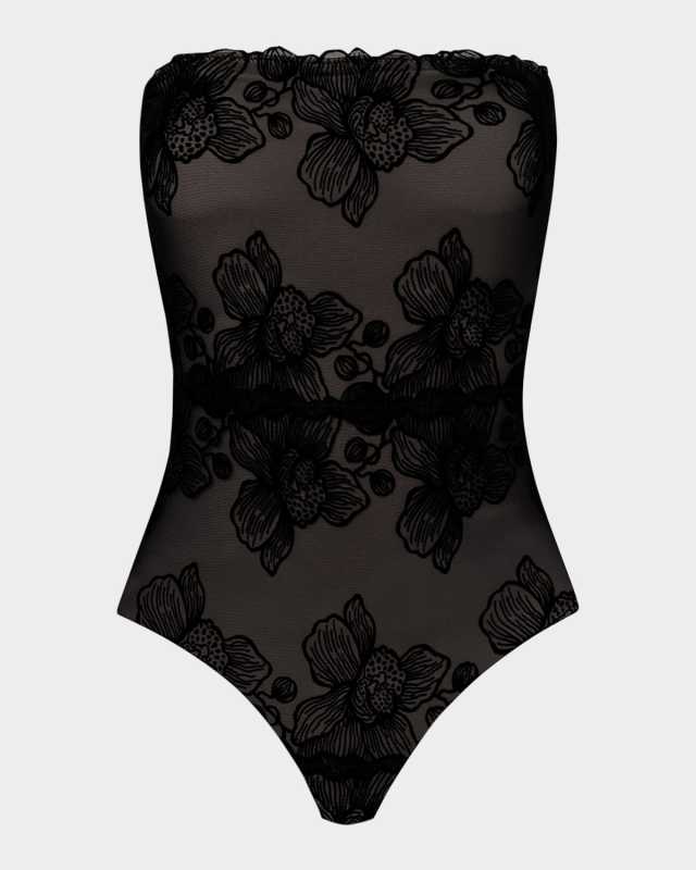 Floral Mesh Strapless One-Piece Swimsuit